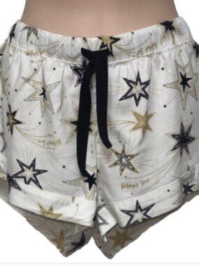 Victoria's Secret Sleep Shorts Sz Medium Shooting Stars Logo Flannel Black Gold
